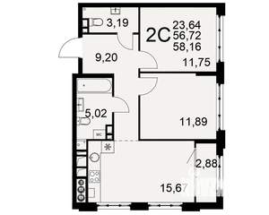 2-к квартира, вторичка, 57м2, 7/10 этаж