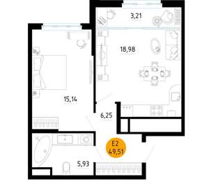 1-к квартира, вторичка, 50м2, 21/25 этаж
