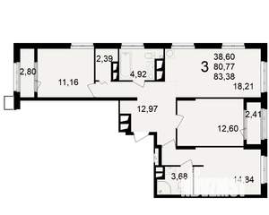 3-к квартира, вторичка, 81м2, 18/23 этаж