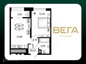 1-к квартира, вторичка, 38м2, 18/20 этаж