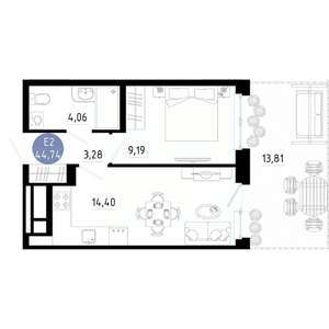 1-к квартира, вторичка, 45м2, 1/14 этаж