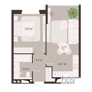 1-к квартира, строящийся дом, 44м2, 3/8 этаж