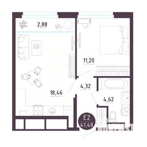 1-к квартира, вторичка, 41м2, 14/18 этаж