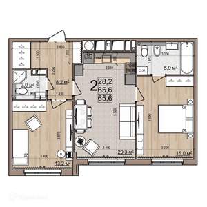 2-к квартира, вторичка, 66м2, 12/26 этаж