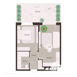 1-к квартира, вторичка, 62м2, 1/9 этаж