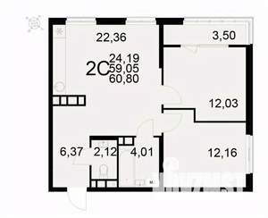 2-к квартира, вторичка, 61м2, 11/22 этаж