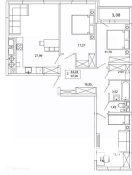 3-к квартира, вторичка, 97м2, 15/26 этаж