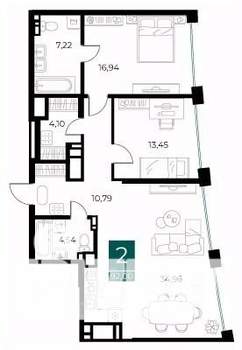 2-к квартира, вторичка, 92м2, 4/14 этаж