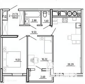 2-к квартира, вторичка, 59м2, 22/26 этаж