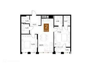 2-к квартира, вторичка, 88м2, 4/9 этаж