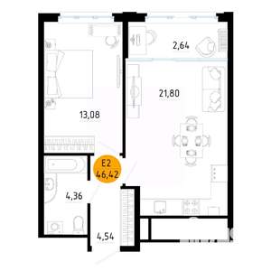 1-к квартира, вторичка, 46м2, 7/25 этаж