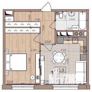 1-к квартира, вторичка, 48м2, 4/9 этаж