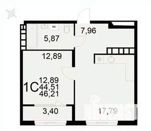 1-к квартира, вторичка, 46м2, 12/22 этаж