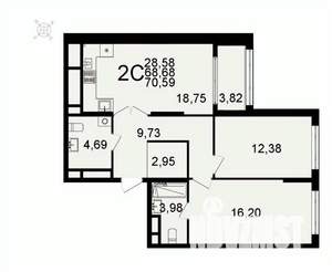 2-к квартира, вторичка, 71м2, 10/26 этаж