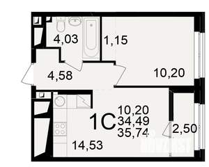1-к квартира, вторичка, 34м2, 14/25 этаж