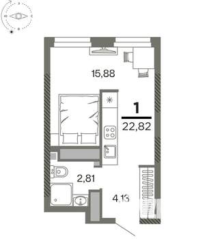 1-к квартира, вторичка, 23м2, 19/26 этаж