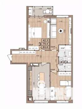 3-к квартира, вторичка, 84м2, 9/17 этаж