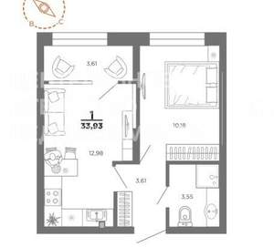 1-к квартира, вторичка, 34м2, 11/27 этаж