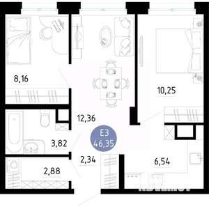 2-к квартира, вторичка, 46м2, 3/14 этаж