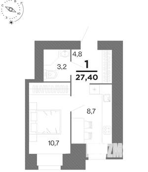 1-к квартира, вторичка, 27м2, 15/16 этаж