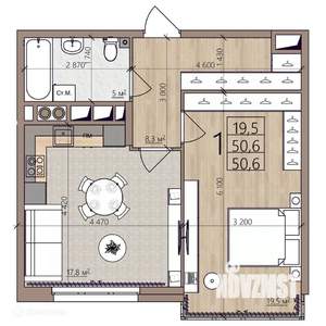 1-к квартира, вторичка, 51м2, 3/9 этаж