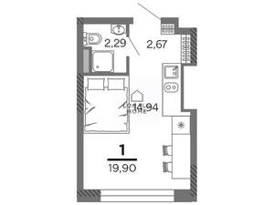 Студия квартира, вторичка, 20м2, 23/25 этаж
