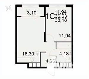 1-к квартира, вторичка, 38м2, 3/22 этаж