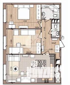 2-к квартира, сданный дом, 69м2, 12/25 этаж