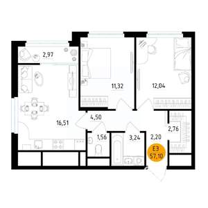 2-к квартира, вторичка, 57м2, 19/25 этаж