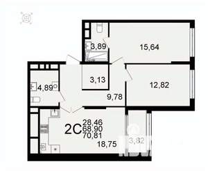 2-к квартира, вторичка, 71м2, 4/26 этаж