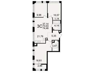 3-к квартира, вторичка, 73м2, 9/25 этаж
