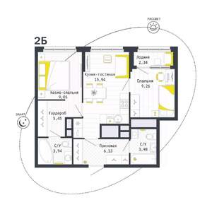 2-к квартира, вторичка, 55м2, 14/25 этаж