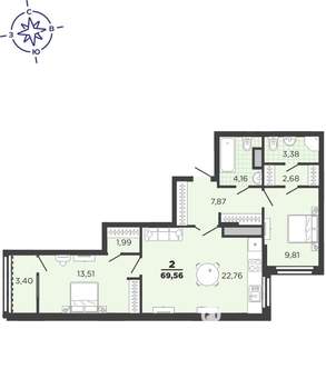 2-к квартира, вторичка, 70м2, 15/25 этаж