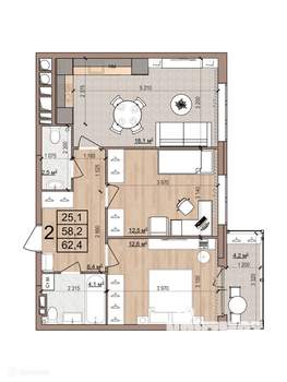 2-к квартира, вторичка, 62м2, 16/17 этаж