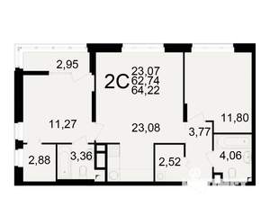 2-к квартира, вторичка, 63м2, 2/25 этаж