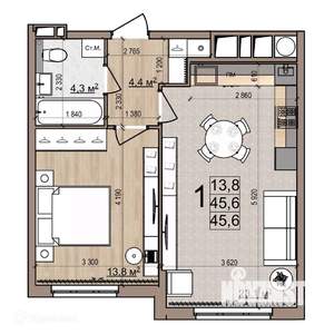1-к квартира, вторичка, 46м2, 21/26 этаж