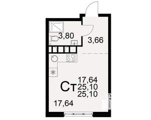 1-к квартира, вторичка, 25м2, 3/22 этаж