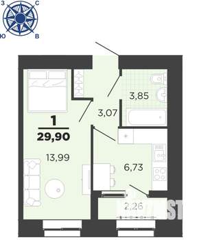 1-к квартира, вторичка, 30м2, 12/16 этаж