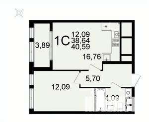 1-к квартира, вторичка, 41м2, 25/26 этаж