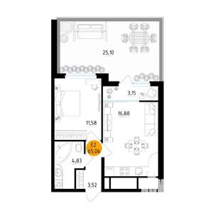1-к квартира, вторичка, 65м2, 1/25 этаж