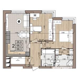 2-к квартира, строящийся дом, 68м2, 2/25 этаж