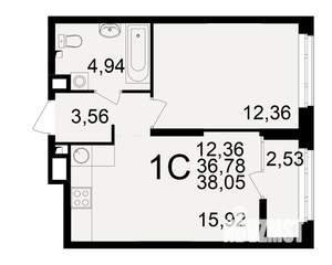 1-к квартира, вторичка, 37м2, 1/25 этаж
