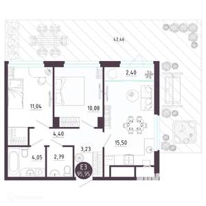 2-к квартира, вторичка, 96м2, 1/19 этаж