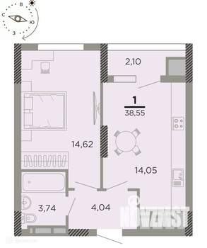 1-к квартира, вторичка, 39м2, 19/24 этаж