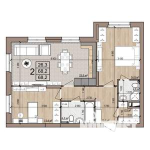2-к квартира, вторичка, 68м2, 2/25 этаж