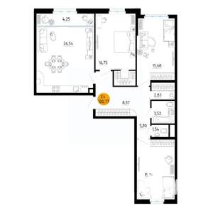 3-к квартира, вторичка, 101м2, 4/25 этаж