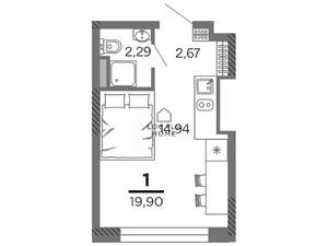 Студия квартира, вторичка, 20м2, 19/25 этаж