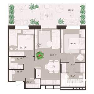 2-к квартира, строящийся дом, 97м2, 1/8 этаж