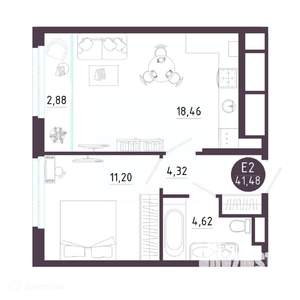 1-к квартира, вторичка, 41м2, 14/19 этаж