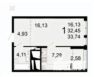 1-к квартира, вторичка, 34м2, 24/26 этаж